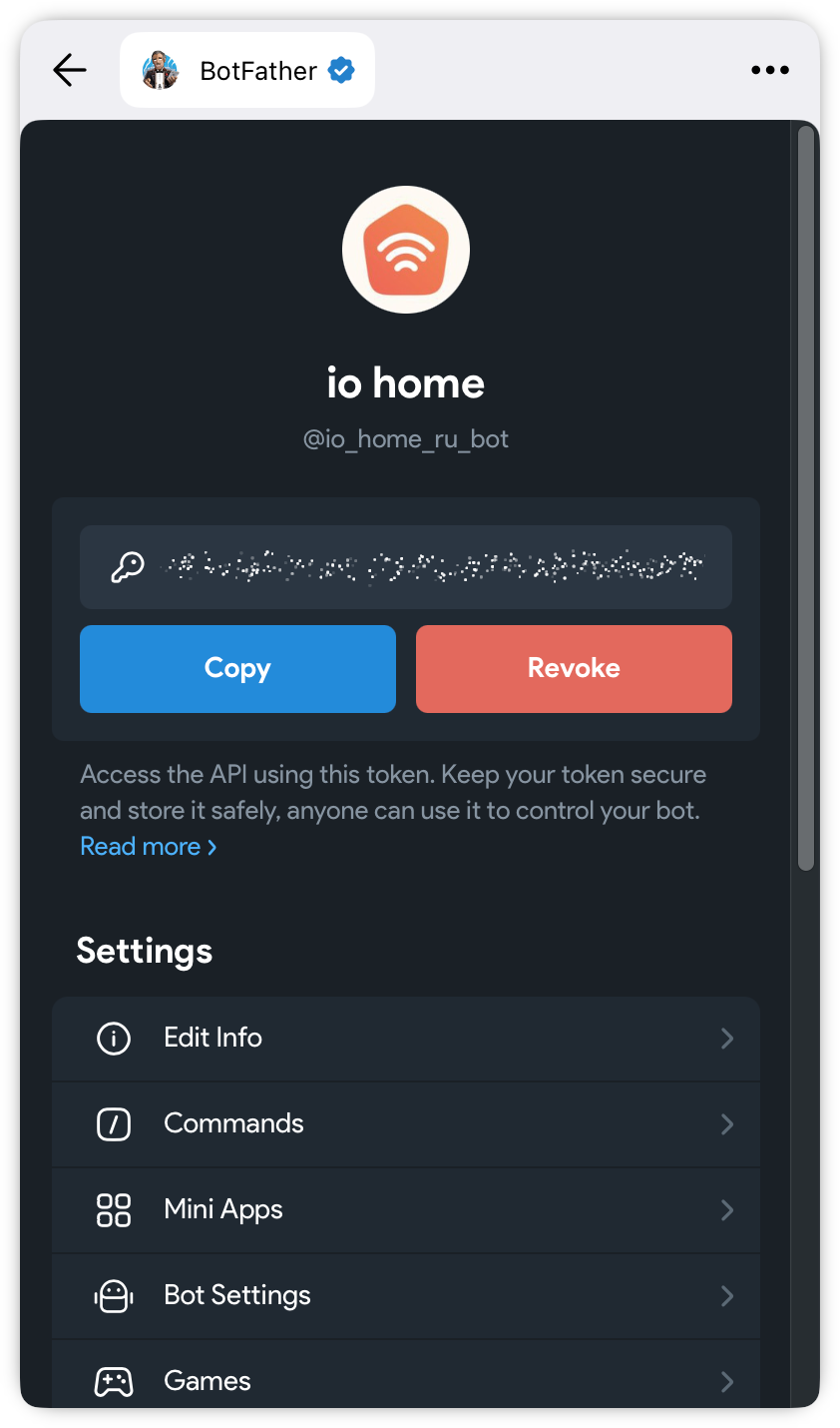 Информация о Телеграм боте в мини-приложении