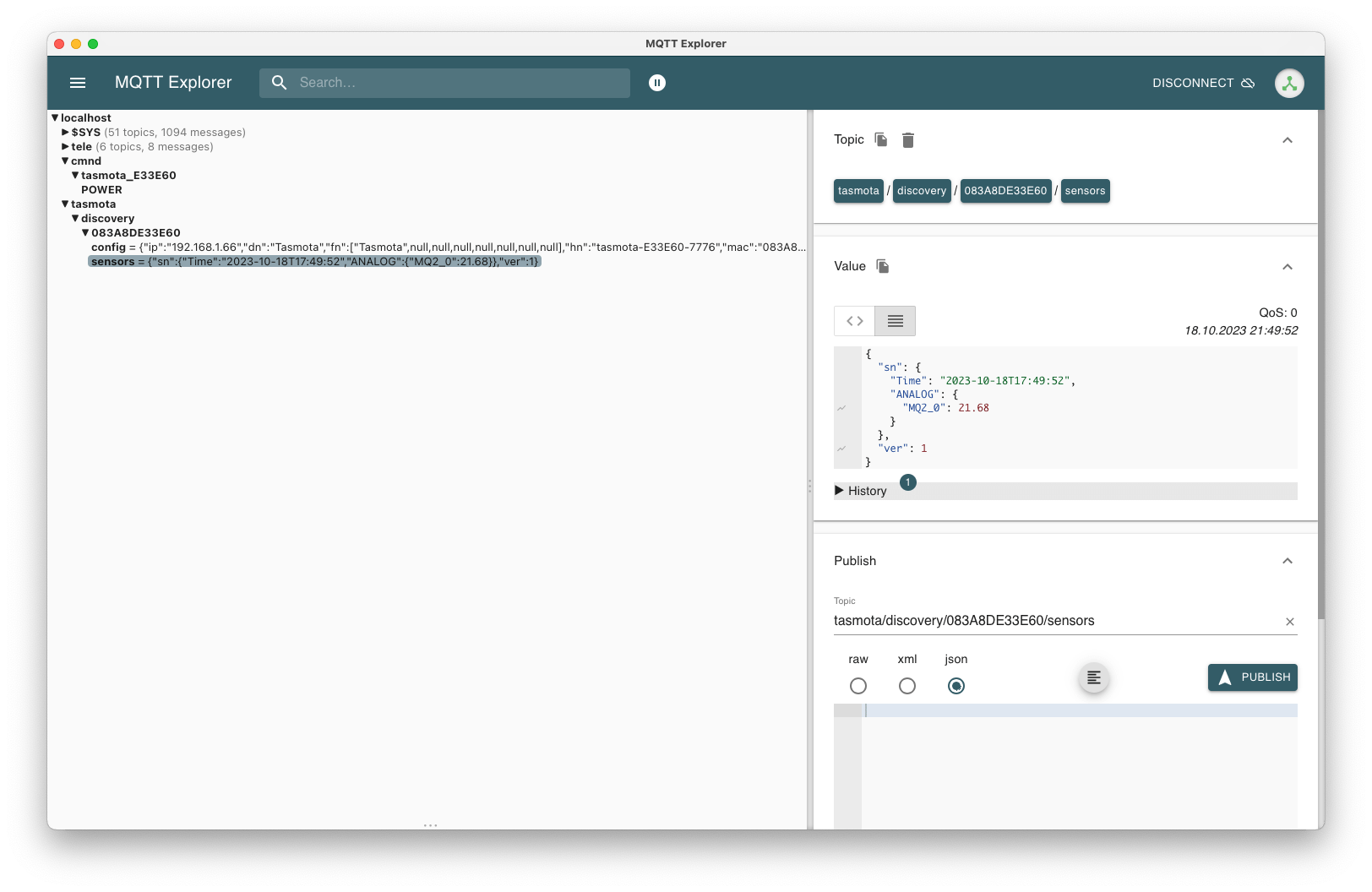 Просмотр топика MQTT