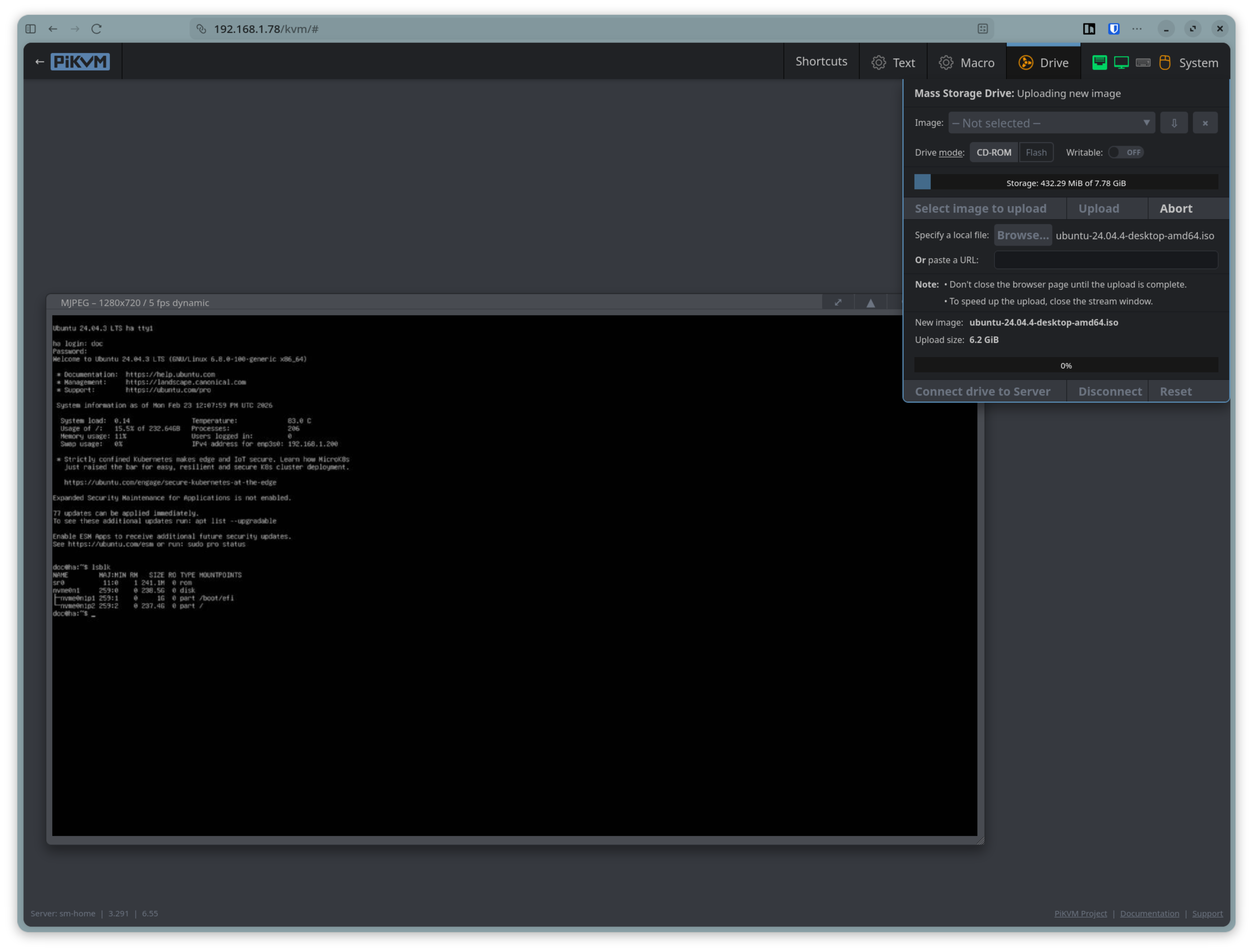 PiKVM Загрузка ISO-образа в хранилище образов