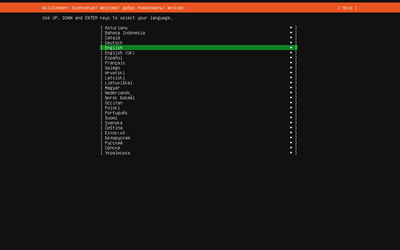 Выбор языка Ubuntu Server