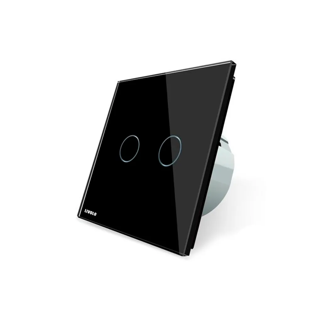 Сенсорный проходной выключатель Livolo ZigBee (Wi-Fi) 2 клавиши 1 модуль Черный