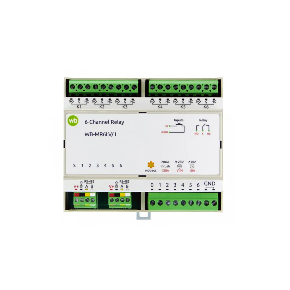 Модуль реле с RS-485, Modbus RTU WB-MR6-LV